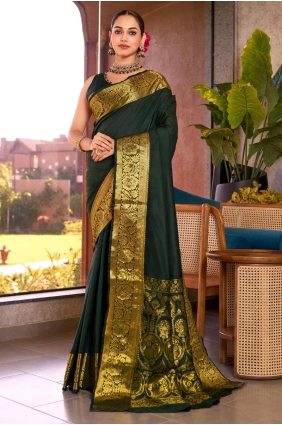 Weaving Silk Saree in Green with Blouse SR28151