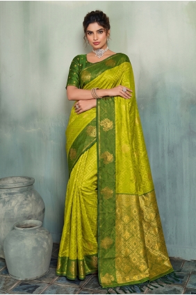 Olive Saree in Silk with Weaving SR30373