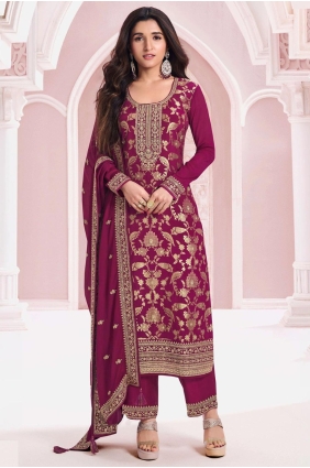 Wine Eid Salwar Kameez with Embroidered Jacquard SK155132