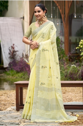 Yellow Linen Saree with Weaving Design SR29913