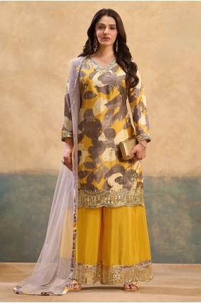Chinon chiffon Yellow Palazzo Suit in Embroidered PZ4545