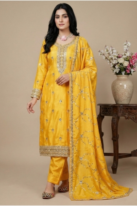 Yellow Thread Salwar Kameez in Silk SK15631