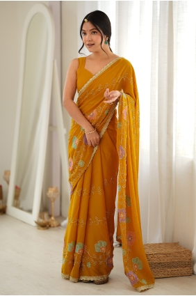 Yellow Saree in Georgette with Thread SR30262