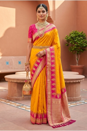 Silk Zari Yellow Saree with Blouse SR30129